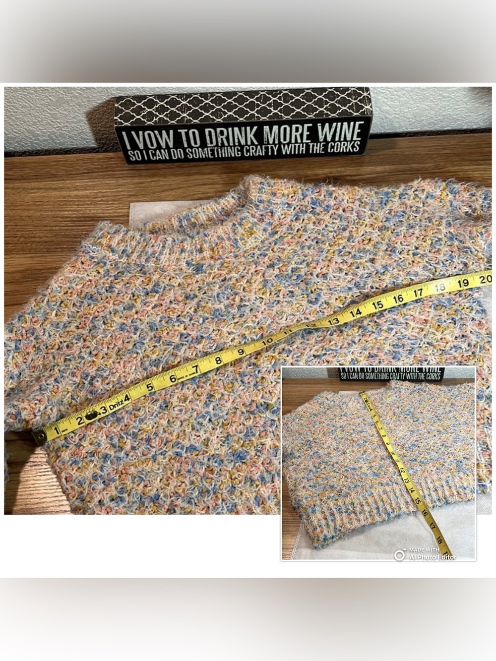 Made With Love Pastel Fuzzy Knit Cropped Sweater Small EUC Multicolor Pullover - Picture 6 of 6
